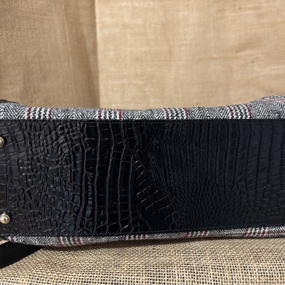 Brahmin Monique Multi Highland Genuine Leather Wool Plaid Tote - Picture 8 of 11